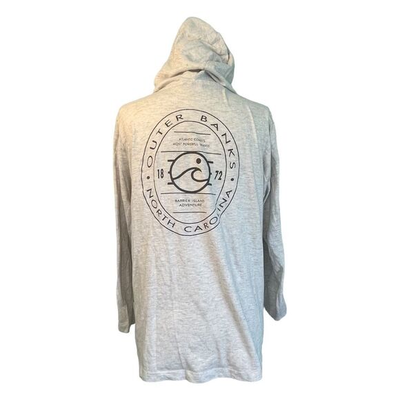 Outer Banks North Carolina Graphic Tee Heather Gray Long Sleeve Hood S - Picture 1 of 9